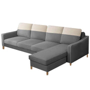 Alyona RHS 8 Seater L Shape Sofa Set for Living Room with Puffy (Grey Fabric)