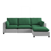 Amberlin 4 Seater Interchangeable L Shape Sofa with Ottoman for Living Room (Green Grey)