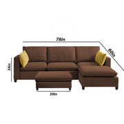 Amberlin 4 Seater Interchangeable L Shape Sofa with Ottoman for Living Room (Brown)