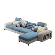 Samra 5 Seater L Shape Sofa Set for Living Room (Blue Grey Fabric) Right Side
