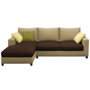 Rihan 4 Seater L Shape Sofa Set Living Room (Cream Brown Fabric) Left Side Sofa