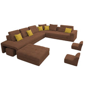 Casaling Urban Modern U-Shaped Sectional Sofa Set with Storage | 9 Seater Sofa Couch with Ottoman | Wooden Frame | Premium Colour Fabric | for Living Room & Guest Hall in (Black Colour)