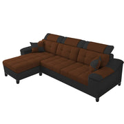 Miyami LHS 4 Seater L Shape Set for Living Room (Brown & Black Fabric)