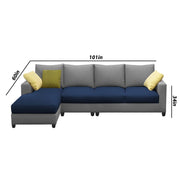 Rihan 6 Seater L Shape Sofa Set Living Room (Blue Grey Fabric) Left Side Sofa