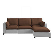 Amberlin 4 Seater Interchangeable L Shape Sofa with Ottoman for Living Room (Brown Grey)