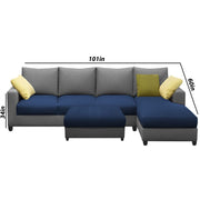 Rihan 8 Seater L Shape Sofa Set with Ottoman for Living Room (Blue Grey Fabric) Right Side Sofa