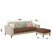 Grayon 3 Seater L Shape Convertible Sofa Set for Living Room, 3 Seater & Ottoman Modular Sectional Couch for Small Space (Grey Dark Grey Colour) Fabric