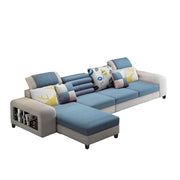 Samra 5 Seater L Shape Sofa Set for Living Room (Blue Grey Fabric) Left Side
