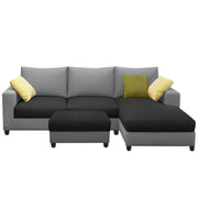 Rihan 4 Seater L Shape Sofa Set with Ottoman for Living Room (Black Grey Fabric) Right Side Sofa