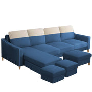 Alyona RHS 8 Seater L Shape Sofa Set for Living Room with Puffy (Grey Fabric)