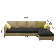 Rihan 6 Seater L Shape Sofa Set Living Room (Cream Black Fabric) Right Side Sofa
