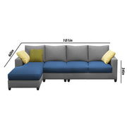 Rihan 6 Seater L Shape Sofa Set Living Room (Turquise Grey Fabric) Left Side Sofa