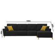 Antonio RHS 6 Seater L Shape Sofa Set for Living Room (Black Premium Fabric)