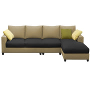 Rihan 6 Seater L Shape Sofa Set Living Room (Cream Black Fabric) Right Side Sofa
