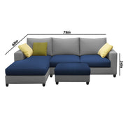 Rihan 4 Seater L Shape Sofa Set with Ottoman for Living Room (Blue Grey Fabric) Left Side Sofa