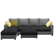 Rihan 8 Seater L Shape Sofa Set with Ottoman for Living Room (Black Grey Fabric) Left Side Sofa