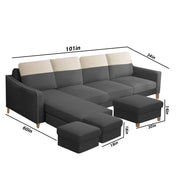 Alyona RHS 8 Seater L Shape Sofa Set for Living Room with Puffy (Grey Fabric)