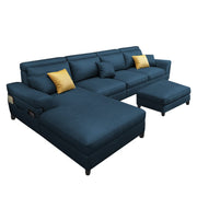 Blakey 6 Seater L Shape Sofa with Ottoman for Living Room (Blue Sued Fabric) Left Side