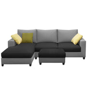 Rihan 4 Seater L Shape Sofa Set with Ottoman for Living Room (Black Grey Fabric) Left Side Sofa
