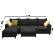 Rihan 8 Seater L Shape Sofa Set with Ottoman for Living Room (Black Fabric) Left Side Sofa