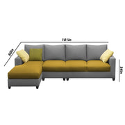Rihan 6 Seater L Shape Sofa Set Living Room (Yellow Grey Fabric) Left Side Sofa