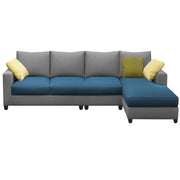 Rihan 6 Seater L Shape Sofa Set Living Room (Turquise Grey Fabric) Right Side Sofa