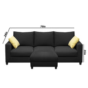 Rihan 3 Seater Sofa Set with Ottoman Living Room (Black Fabric)