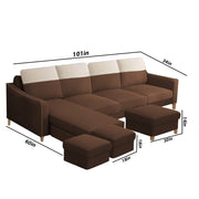 Alyona RHS 8 Seater L Shape Sofa Set for Living Room with Puffy (Grey Fabric)