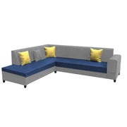 Rio 6 Seater L Shape Sofa for Living Room | Color - Blue Grey Leatherette | Left Side Sofa