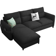 Andon 4 Seater L Shape Sofa Set for Living Room (Black Fabric) Left Side Sofa