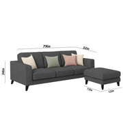 Grayon 3 Seater L Shape Convertible Sofa Set for Living Room, 3 Seater & Ottoman Modular Sectional Couch for Small Space (Grey Dark Grey Colour) Fabric