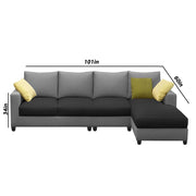 Rihan 6 Seater L Shape Sofa Set Living Room (Black Grey Fabric) Right Side Sofa