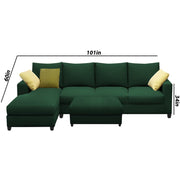 Rihan 8 Seater L Shape Sofa Set with Ottoman for Living Room (Green Fabric) Left Side Sofa
