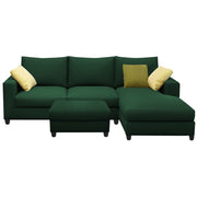 Rihan 4 Seater L Shape Sofa Set with Ottoman for Living Room (Green Fabric) Right Side Sofa