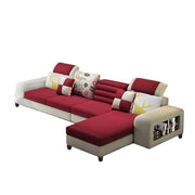 Samra 5 Seater L Shape Sofa Set for Living Room (Maroon Grey Fabric) Right Side
