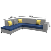 Rio 6 Seater L Shape Sofa for Living Room | Color - Blue Grey Leatherette | Left Side Sofa