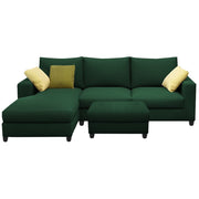 Rihan 4 Seater L Shape Sofa Set with Ottoman for Living Room (Green Fabric) Left Side Sofa
