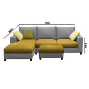 Rihan 4 Seater L Shape Sofa Set with Ottoman for Living Room (Yellow Grey Fabric) Left Side Sofa