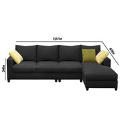 Rihan 6 Seater L Shape Sofa Set Living Room (Black Fabric) Right Side Sofa