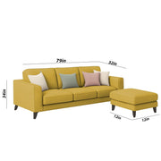 Grayon 3 Seater L Shape Convertible Sofa Set for Living Room, 3 Seater & Ottoman Modular Sectional Couch for Small Space (Grey Dark Grey Colour) Fabric