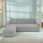 Grance LHS 4 Seater Corner Sofa Cum Bed for Living Room (Black Fabric) Premium Fabric Sofa