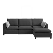 Amberlin 4 Seater Interchangeable L Shape Sofa with Ottoman for Living Room (Black)
