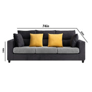 Hazer 3 Seater L Shape Sofa Set for Living Room (Grey Black Fabric) Left Side