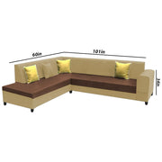 Rio 6 Seater L Shape Sofa for Living Room | Color - Cream Brown Leatherette | Left Side Sofa