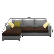 Rihan 4 Seater L Shape Sofa Set Living Room (Brown Grey Fabric) Left Side Sofa