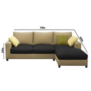 Rihan 4 Seater L Shape Sofa Set with Ottoman for Living Room (Cream Black Fabric) Right Side Sofa