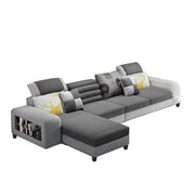 Samra 5 Seater L Shape Sofa Set for Living Room (Black Grey Fabric) Left Side