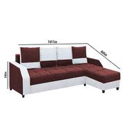 Severny 6 Seater L Shape Sofa Set for Living Room (Maroon Grey Fabric) Right Side