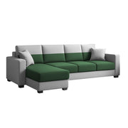 Aden LHS 6 Seater L Shape Sofa Set with 2 Puffy for Living Room (Green Grey Colour Fabric) Premium Fabric Sofa Set for Living Room