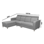 Emma RHS 6 Seater L Shape Sofa Set for Living Room (Grey Fabric)